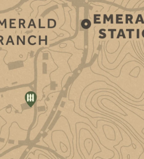 Emerald Ranch Fence location beside the large red barn in Red Dead Redemption 2