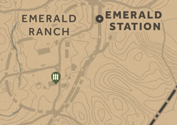 Emerald Ranch Fence location beside the large red barn in Red Dead Redemption 2