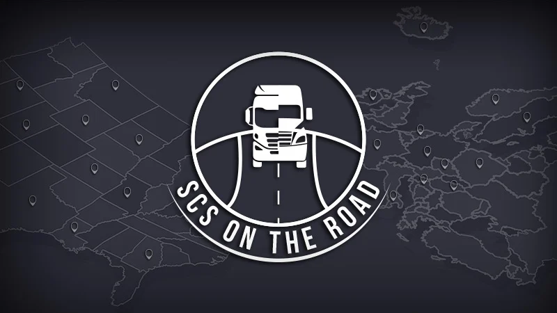 Логотип SCS On The Road на карте Европы и Северной Америки