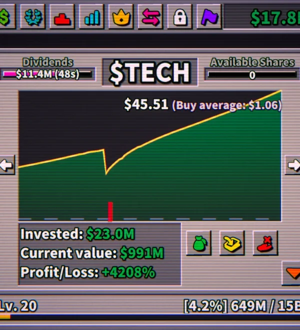 Screen Stocks gameplay and simulated market interface