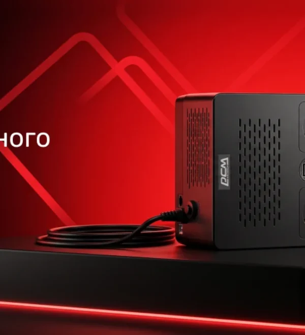 Восемь розеток и дисплей источника бесперебойного питания POWERCOM FLY