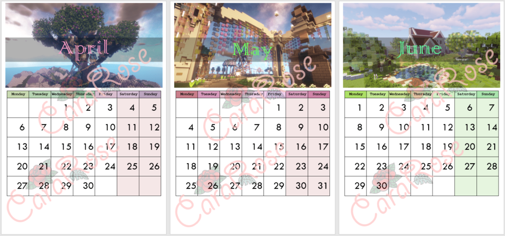 Printable Calendar 2020 by CaraRose - 2