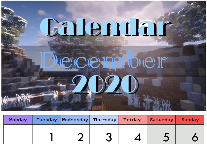 Printable Calendar 2020 Minecraft Download by CaraRose