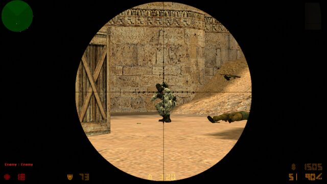 Counter-Strike 1.6: вид через оптический прицел снайперской винтовки