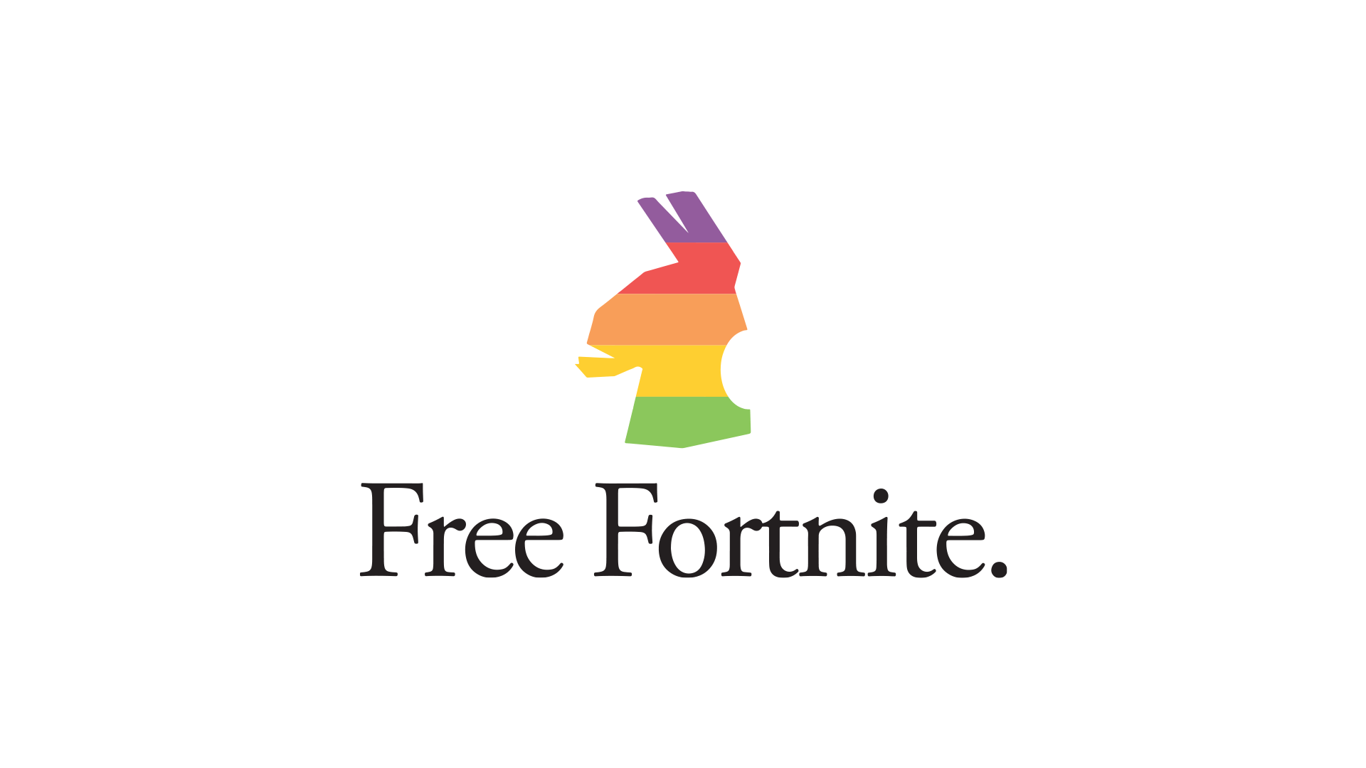 Радужная лама с силуэтом укушенного яблока и надписью Free Fortnite