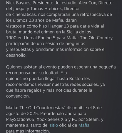 Оригинальный пост с датой выхода Mafia: The Old Country.