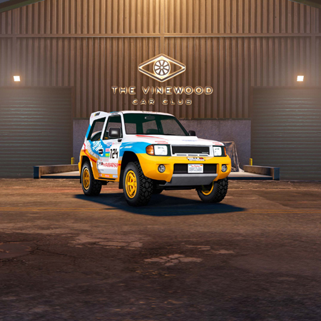 Maibatsu MonstroCiti в ливрее Atomic в автомобильном клубе Вайнвуд.