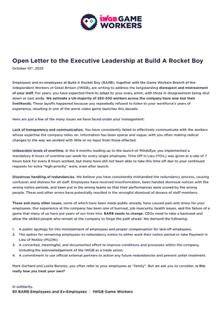 Разработчики MindsEye направили руководству открытое письмо протеста Разработчики MindsEye направили руководству открытое письмо протеста