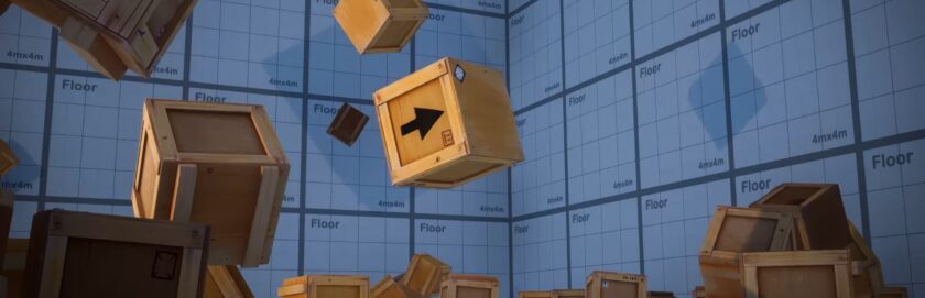 Деревянные ящики парят в тестовой комнате