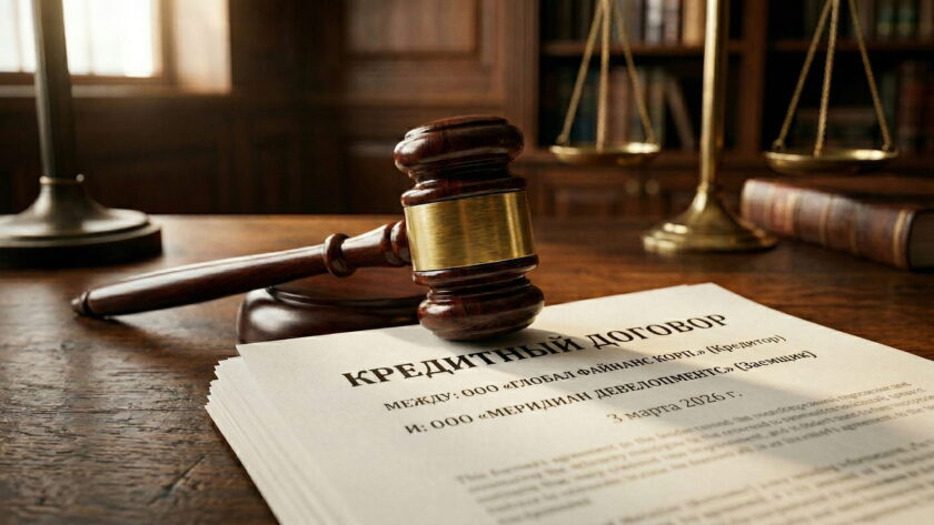 Судейский молоток на кредитном договоре