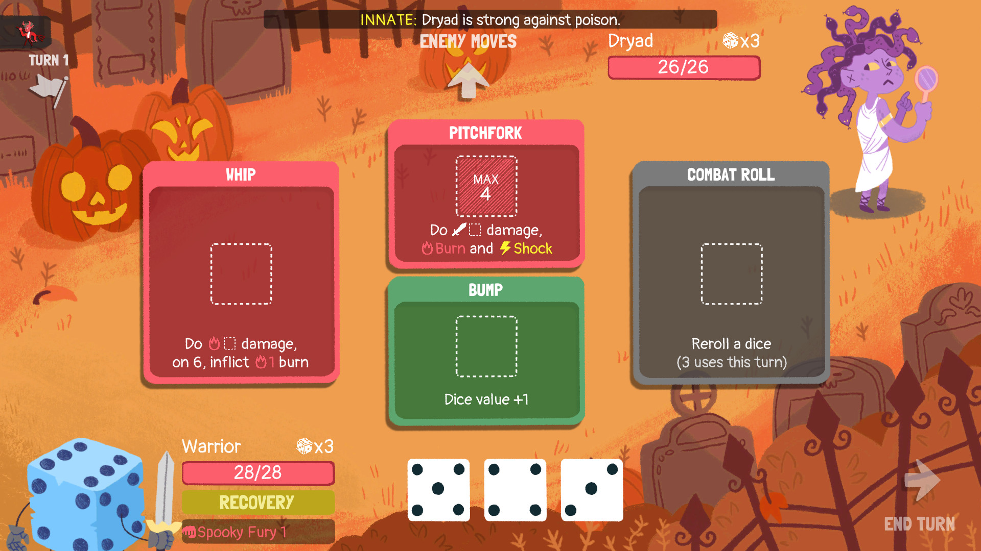 Dicey Dungeons character selection screen with multiple playable dice heroes