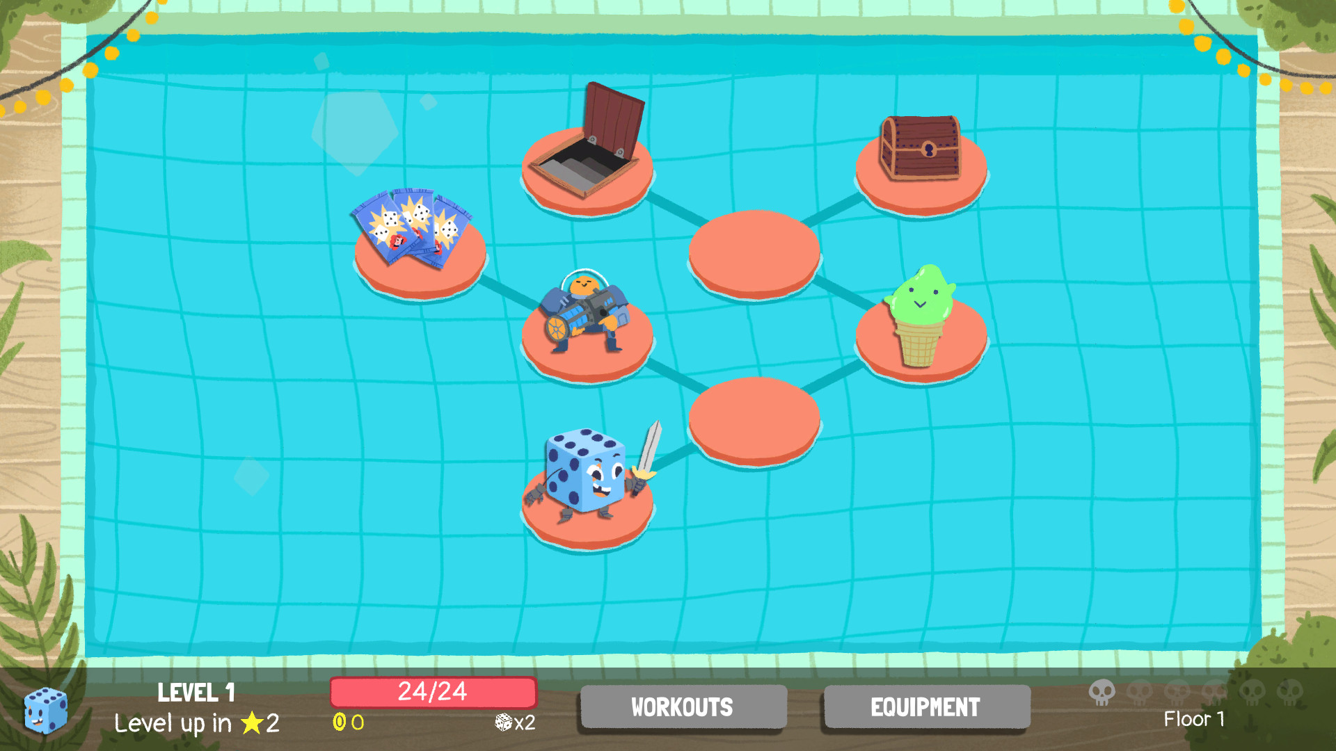 Dicey Dungeons dungeon map with enemies, rewards and branching route choices