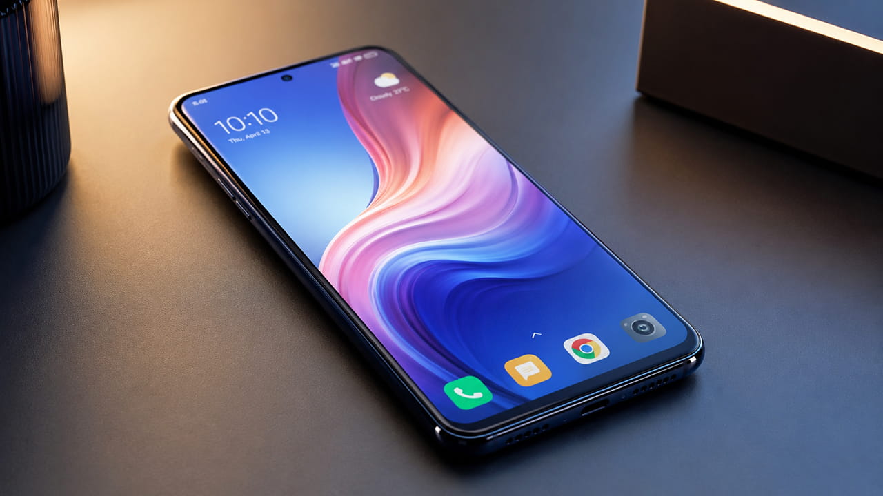 Современный смартфон среднего класса с ярким экраном