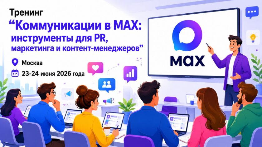 В Москве пройдет тренинг «Коммуникации в MAX» для PR и маркетинга В Москве пройдет тренинг «Коммуникации в MAX» для PR и маркетинга