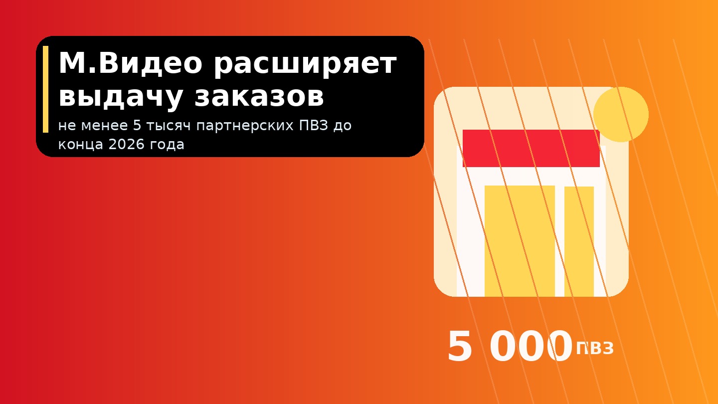 Рекламный баннер: М.Видео расширяет сеть выдачи заказов до 5000 ПВЗ к концу 2026 года.