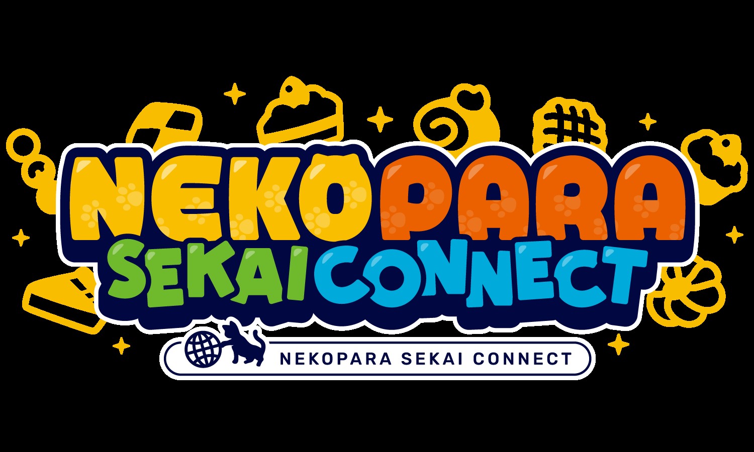 Nekopara Sekai Connect logo with bright orange, yellow, green, and blue letters on a black background.