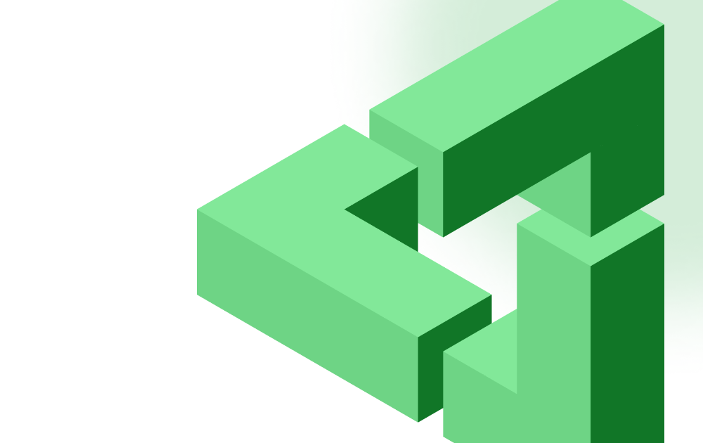 Abstract 3D green geometric shapes connected in an angular form (decorative logo).","Isometric green blocks forming an abstract, interconnected structure.","Decorative abstract sculpture of green 3D blocks arranged in a connected pattern.","Green geometric isometric shapes forming an interlocking design." ,"Abstract green 3D logo made of interconnected rectangular prisms.
