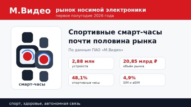 М.Видео: спортивные смарт-часы заняли почти половину рынка носимой электроники М.Видео: спортивные смарт-часы заняли почти половину рынка носимой электроники