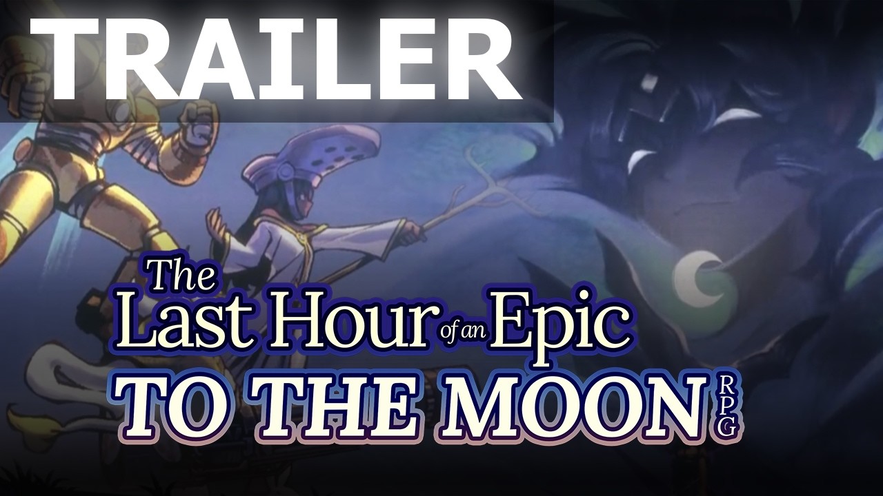 Trailer thumbnail for the game 'The Last Hour of an Epic to the Moon' showing armored fighters clashing in a dark, moonlit scene