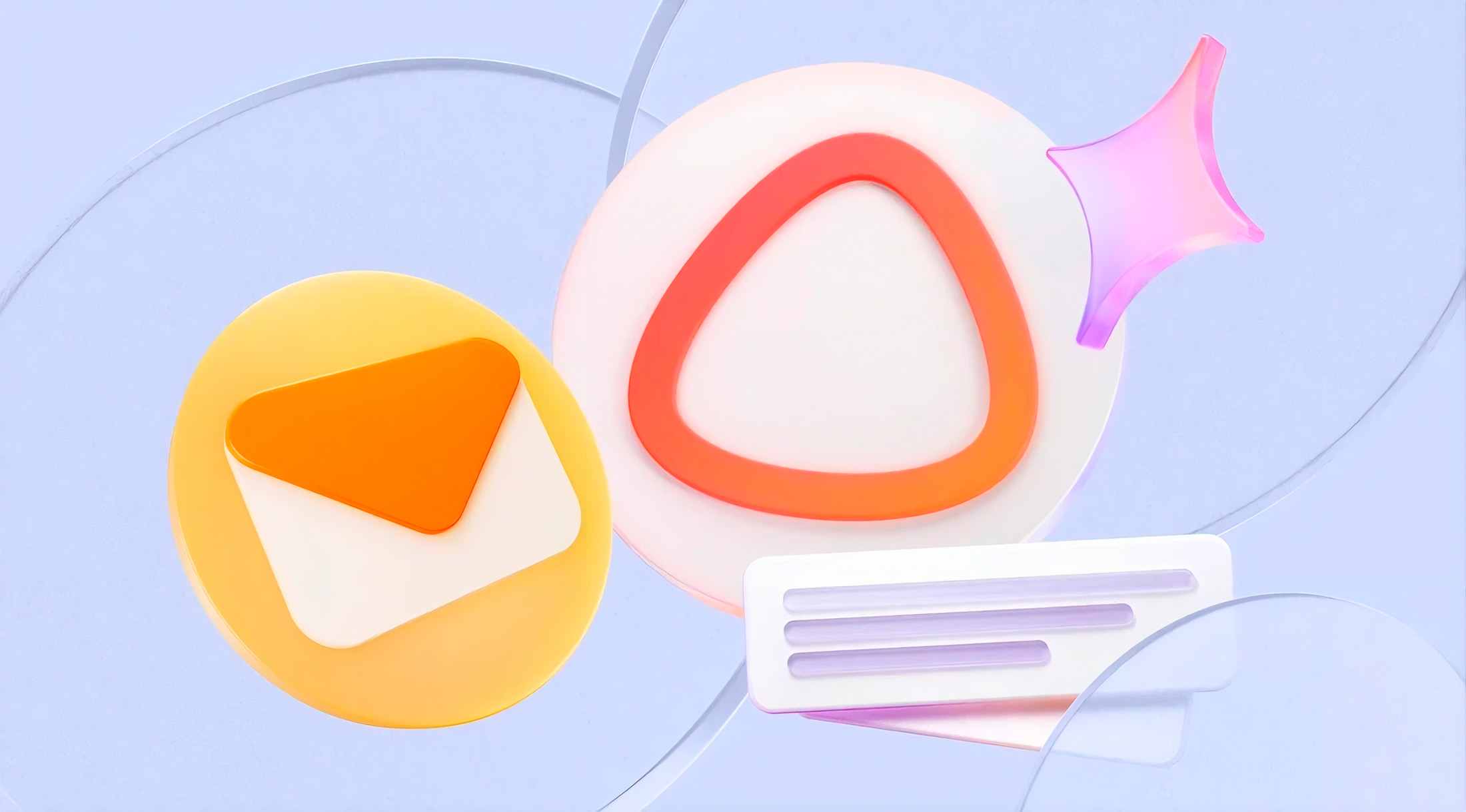 Abstract pastel sculpture featuring overlapping circular shapes in yellow, orange, white, and pink on a light blue background.
