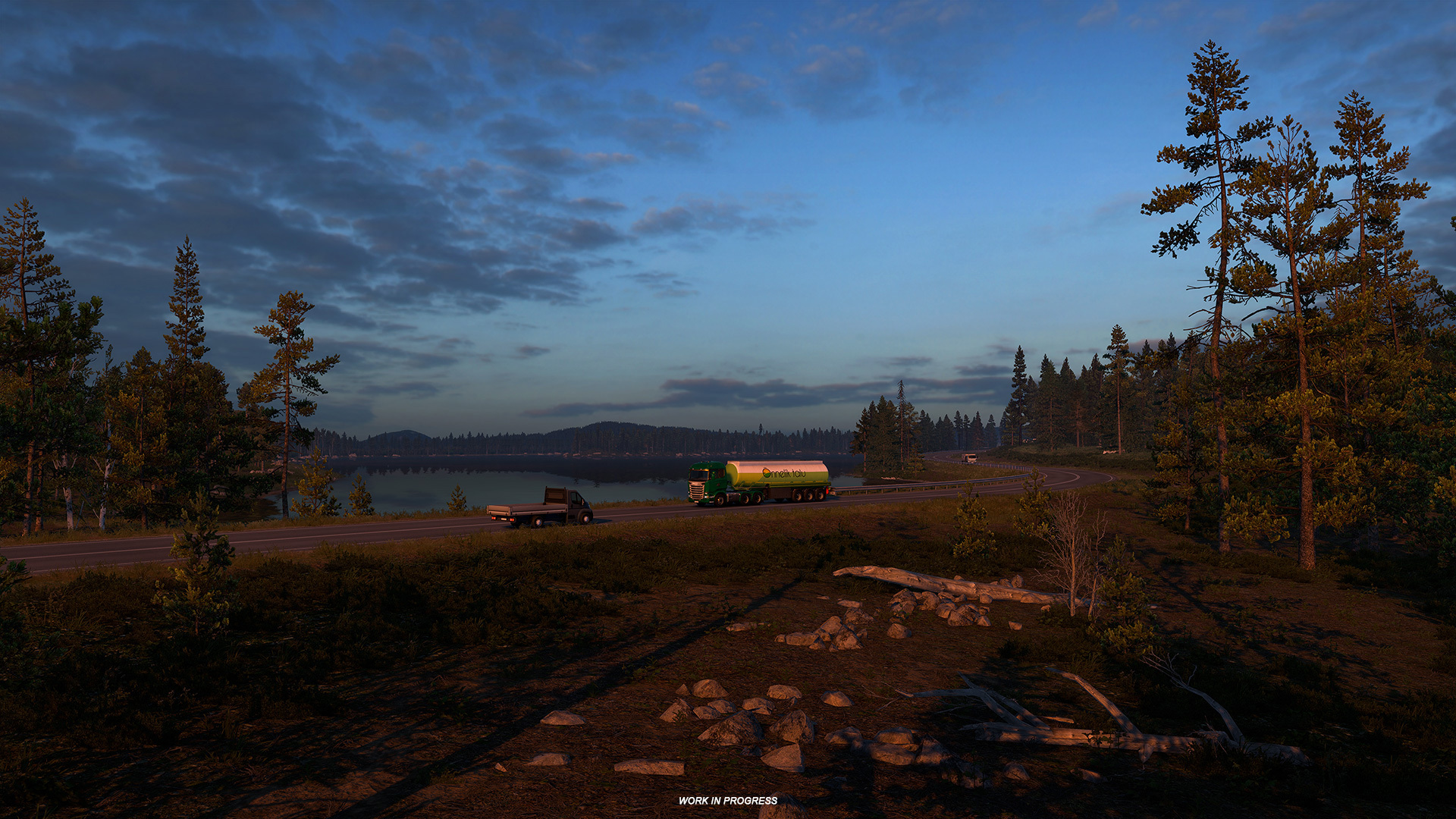 Forest route beside Finnish water in Euro Truck Simulator 2