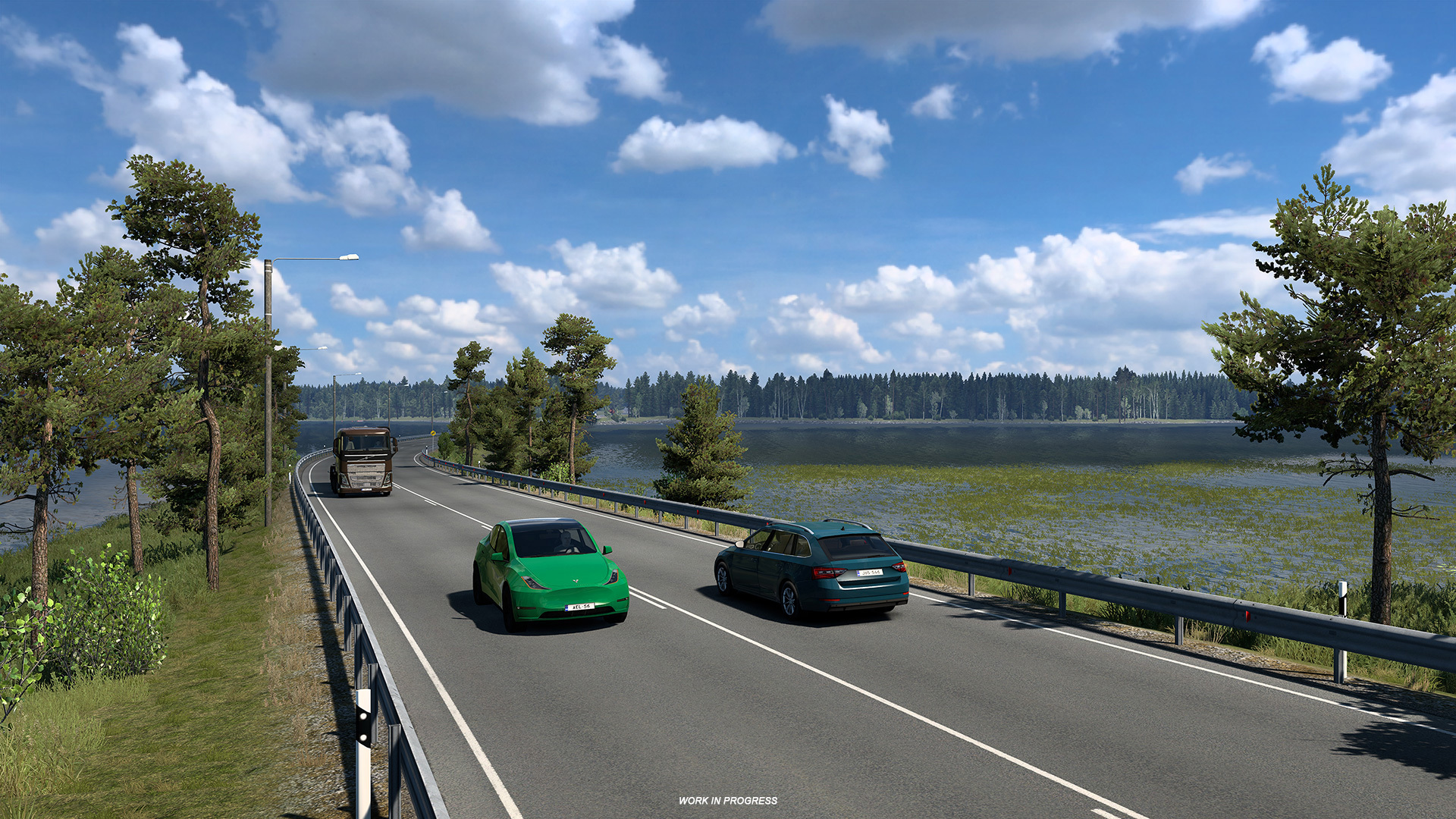 Road and lake in the Finnish Lakeland section of ETS2