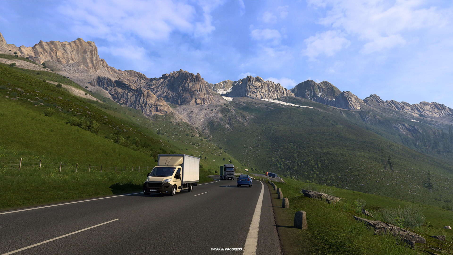 Truck route through a Swiss village in Euro Truck Simulator 2