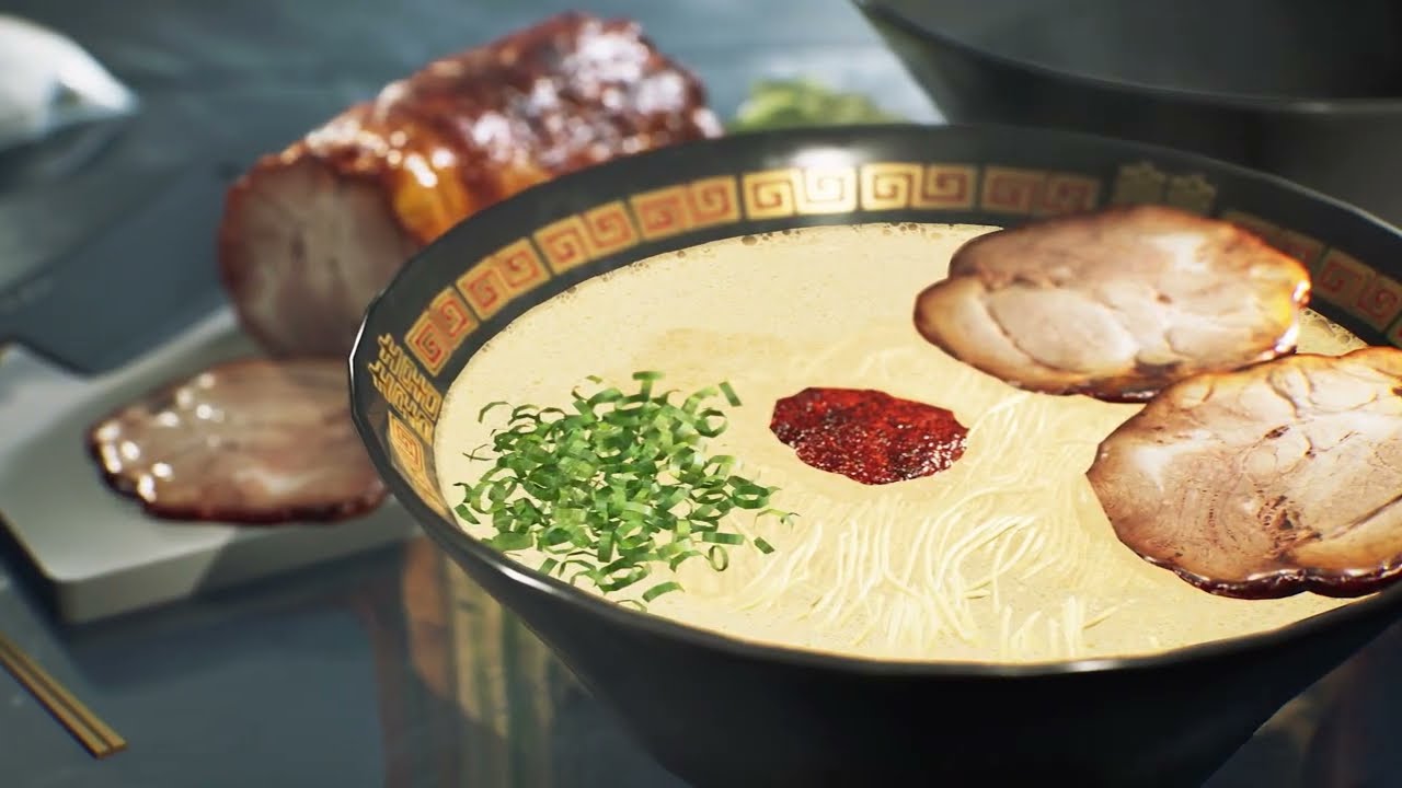Bowl of creamy ramen with sliced pork, chopped green onions, red chili paste, and thin noodles.