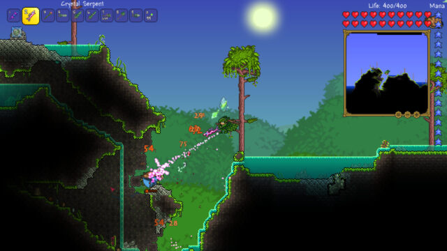 Jungle surface: Crystal Serpent bolts hit an enemy near a pond